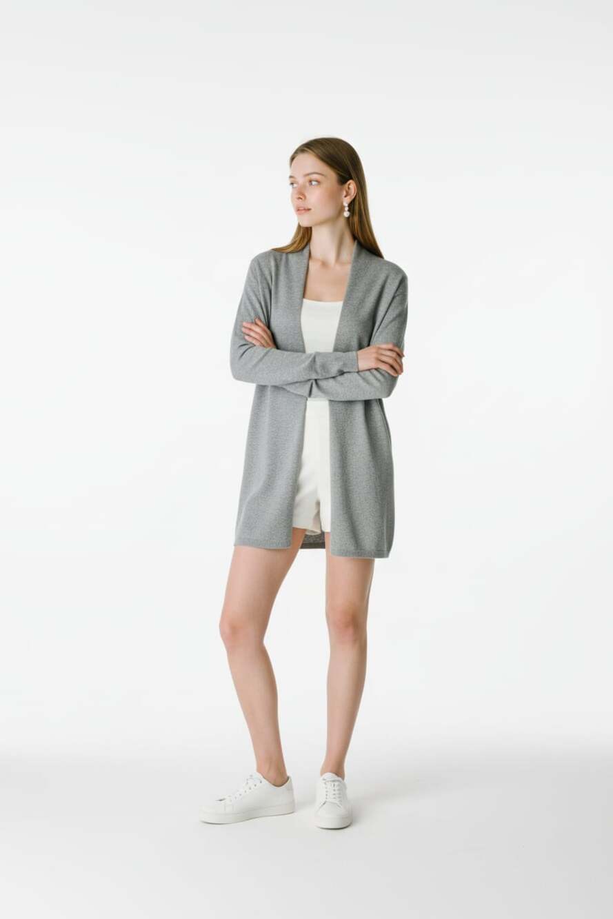 Forever 21 Grey Open-Front Longline Cardigan Sweater with Pockets Sz. S